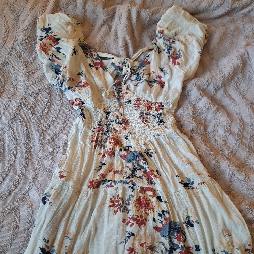 Elegant Floral Dress with Smocked Bodice